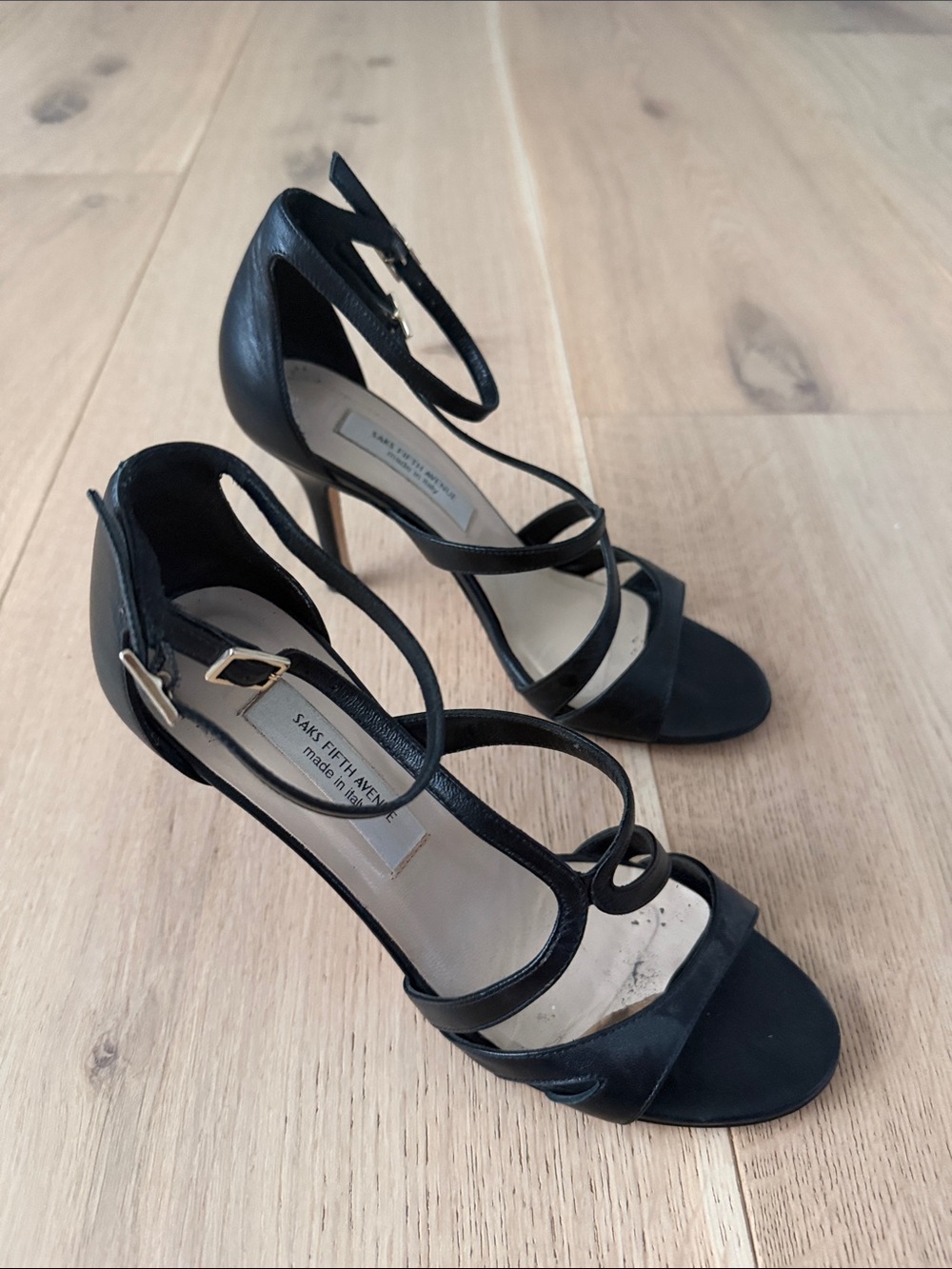 Saks Fifth Avenue Black Strappy Ankle-Buckle Heels